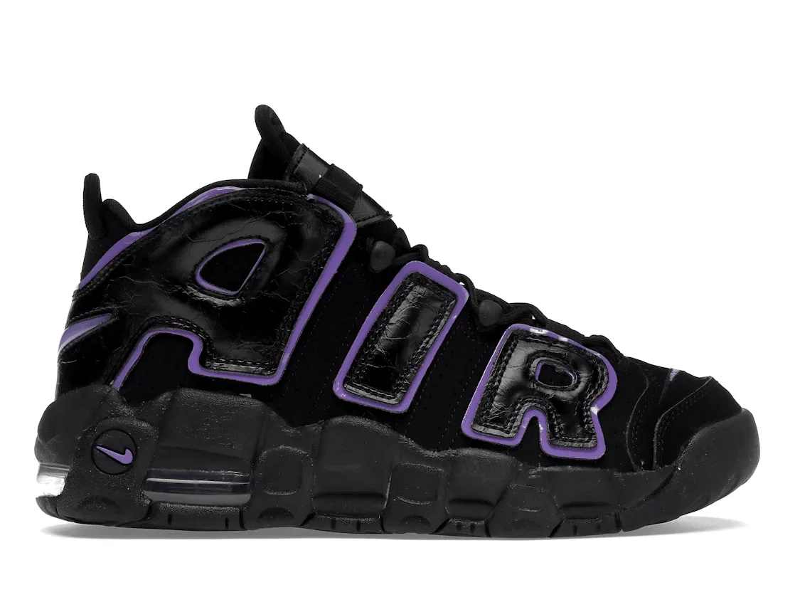 Детские кроссовки Lifestyle с контрастной расцветкой Nike Air More Uptempo, Black/Action Grape-White-Metallic Gold