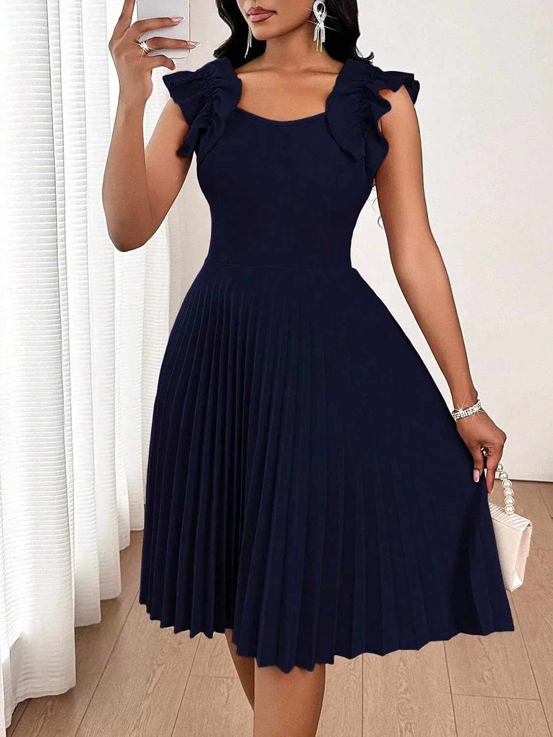 Женское A-силуэта платье миди с рюшами Navy Blue — фото 3
