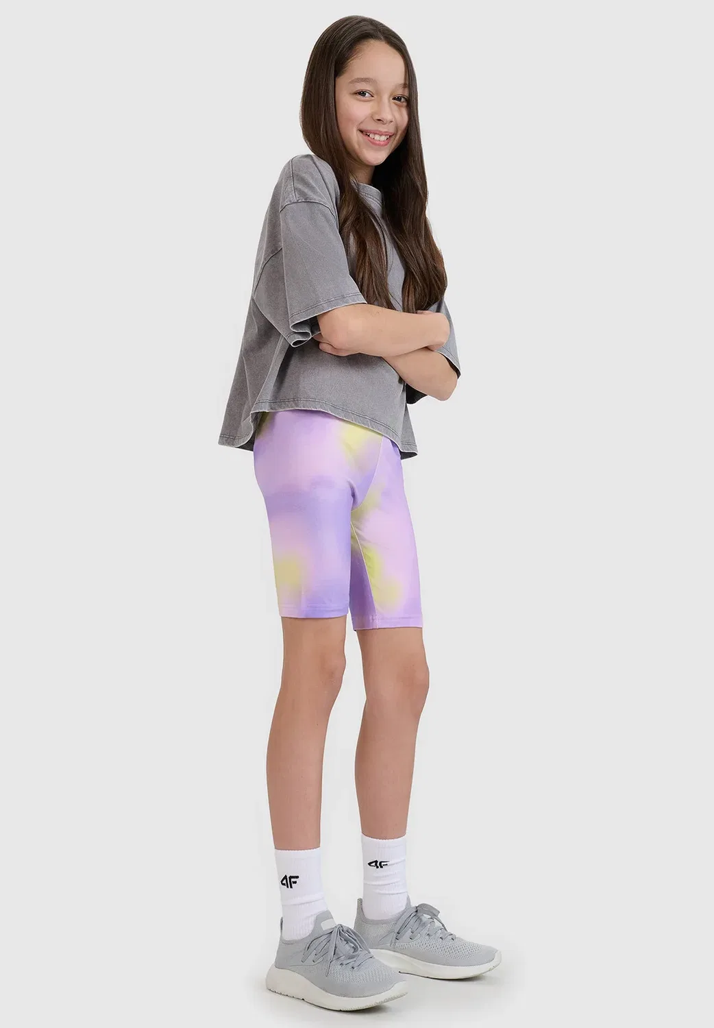 Legginsy kolarki dzianinowe dziewczęce - леггинсы 4F, Light Violet Allover — фото 4
