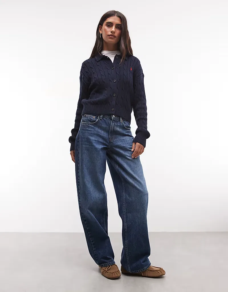 Кардиган прямого кроя Polo Ralph Lauren с косами, темно-синий — фото 4