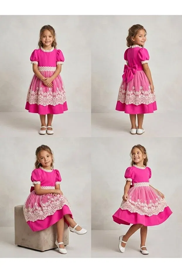 Детское платье для девочек с коротким рукавом Prenses Kids, Pink