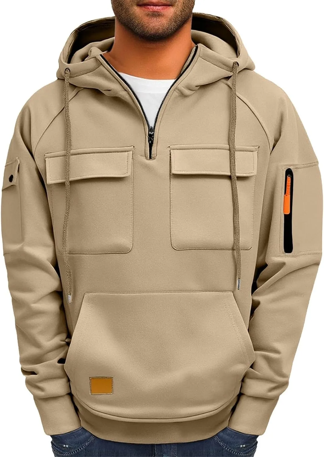 Толстовка с капюшоном тактическая мужская Quater Zip Up с карманами — фото 3