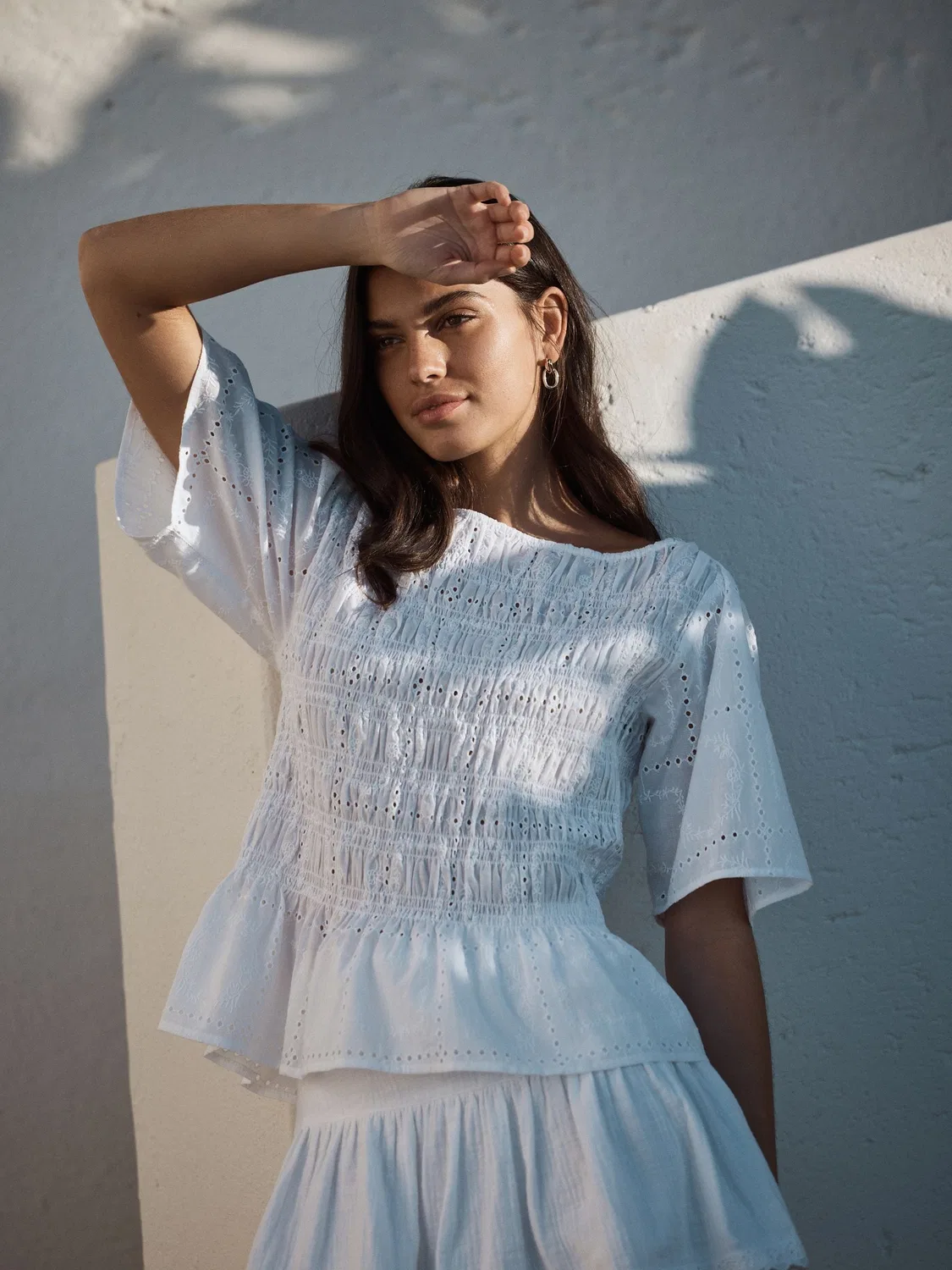 Топ с бродери, короткий рукав Next, White Broderie