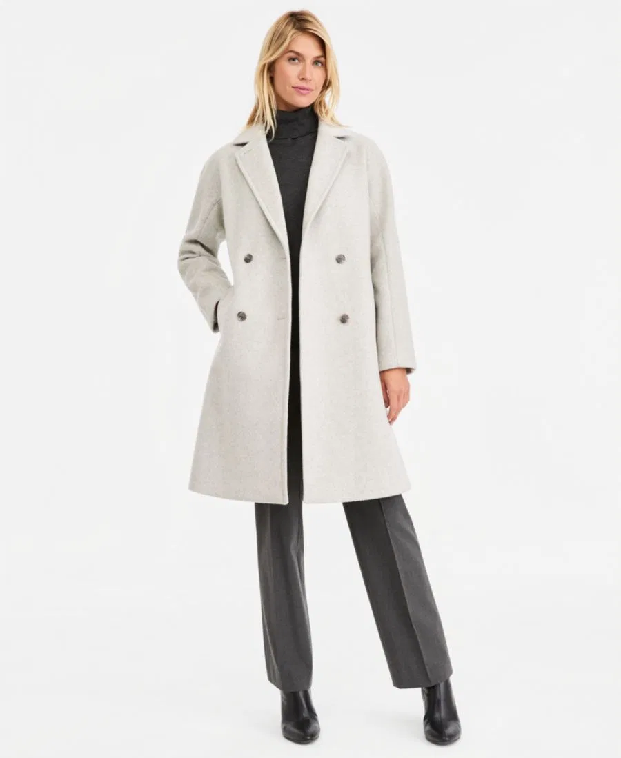 Пальто двубортное Calvin Klein, Lt Grey Herringbone (As Is)