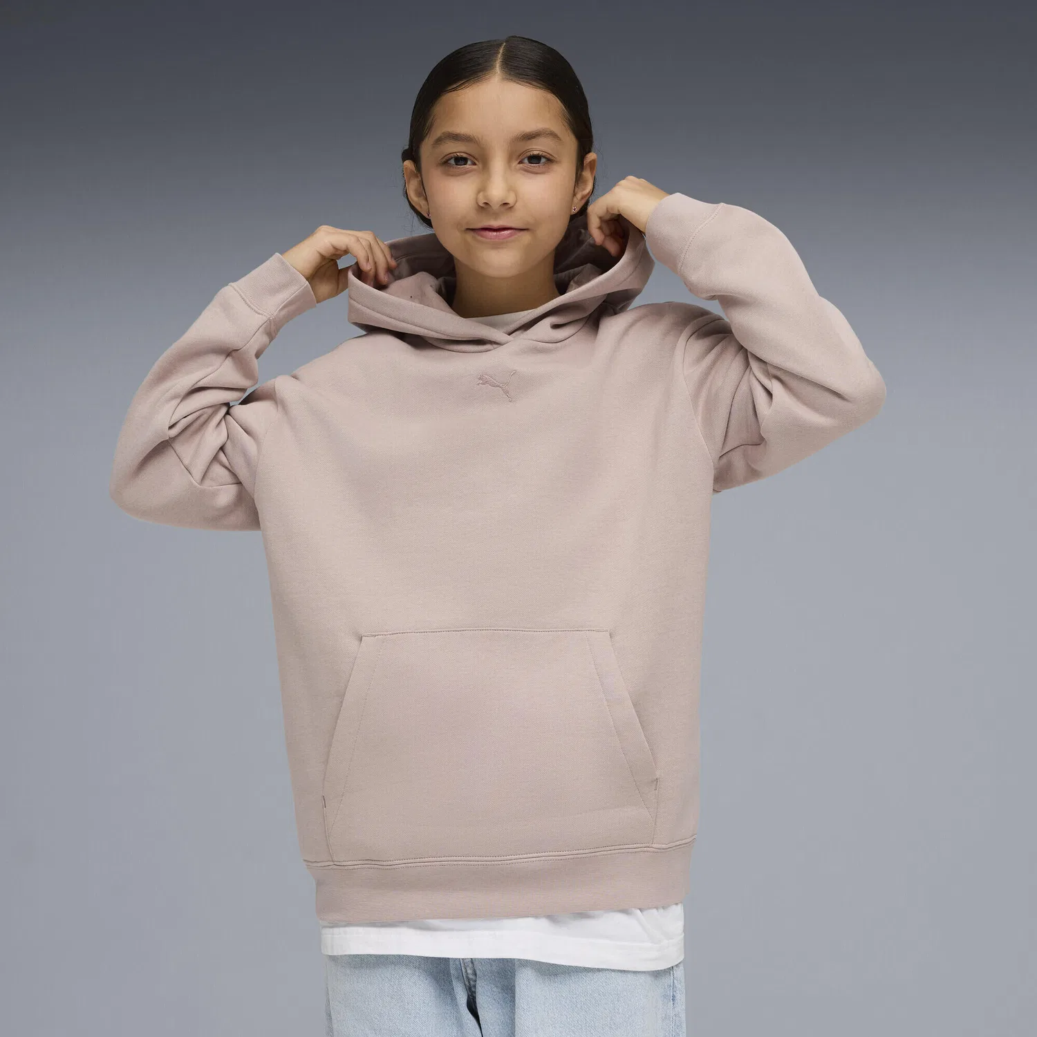 Детское худи из флиса с капюшоном Essentials Fleece Relaxed Hoodie Puma, Beige — фото 2