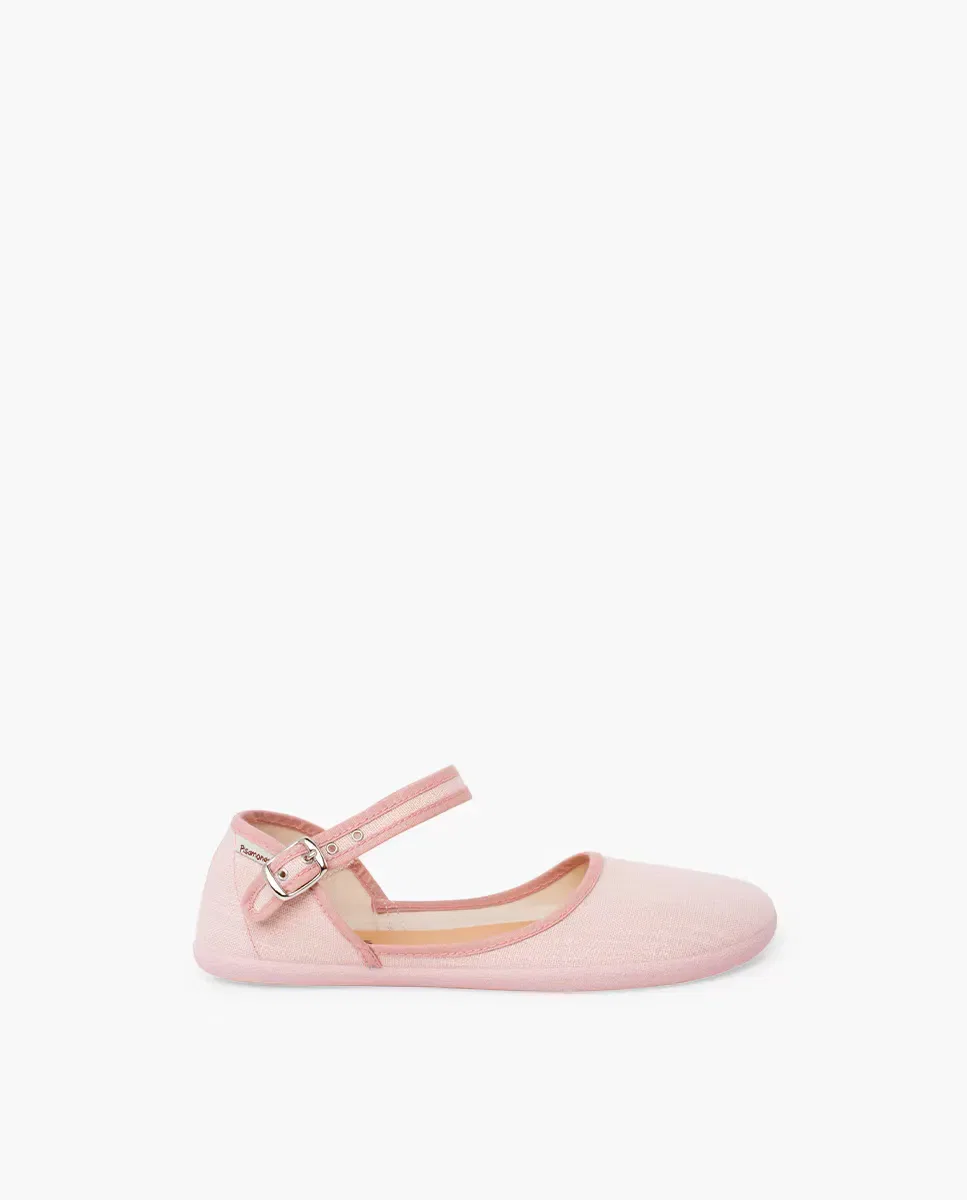 Детские туфельки-лодочки без каблука из льна Merceditas Pisamonas, Rosa