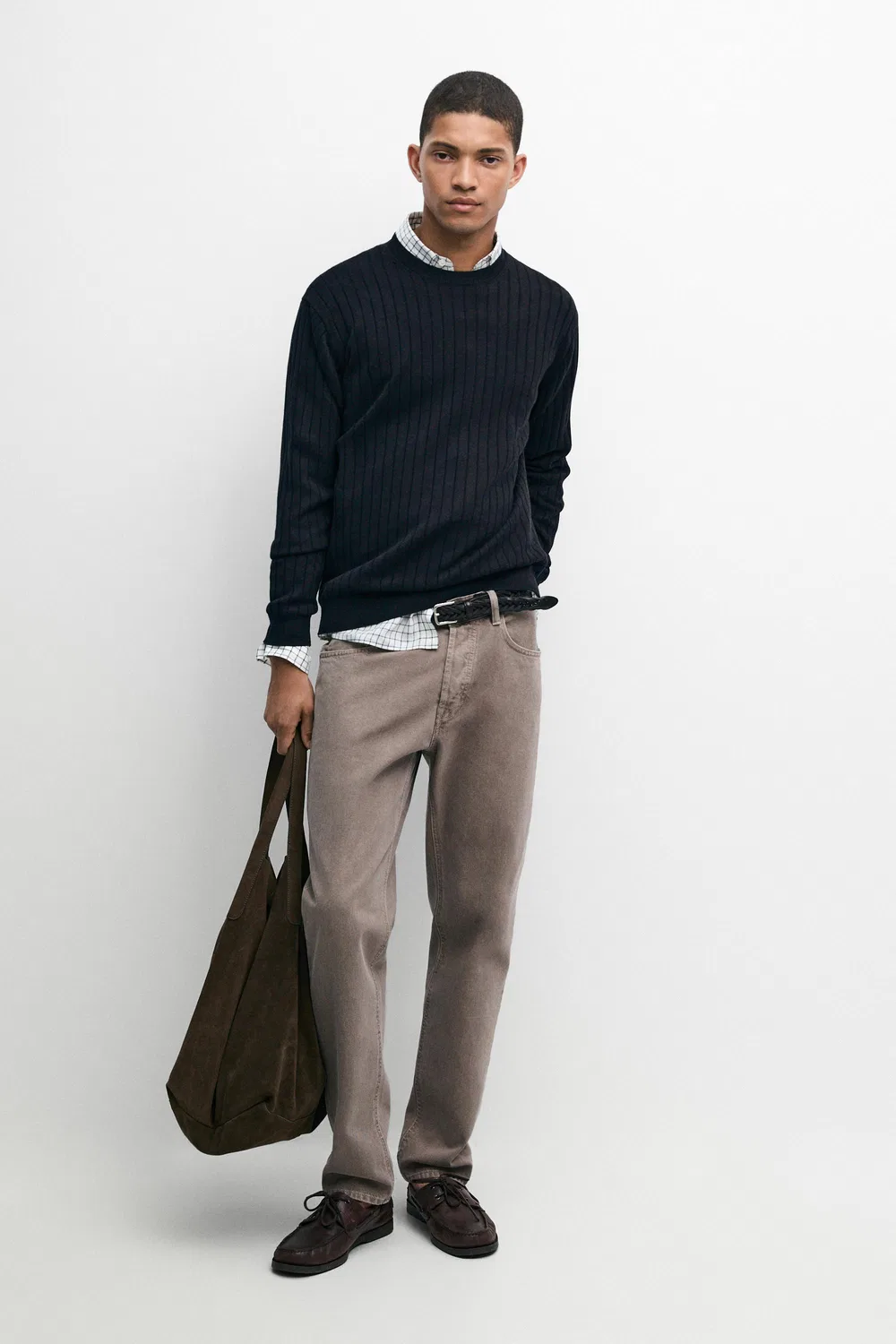 Джинсы Massimo Dutti Tapered Fit , бежево-серый — фото 3