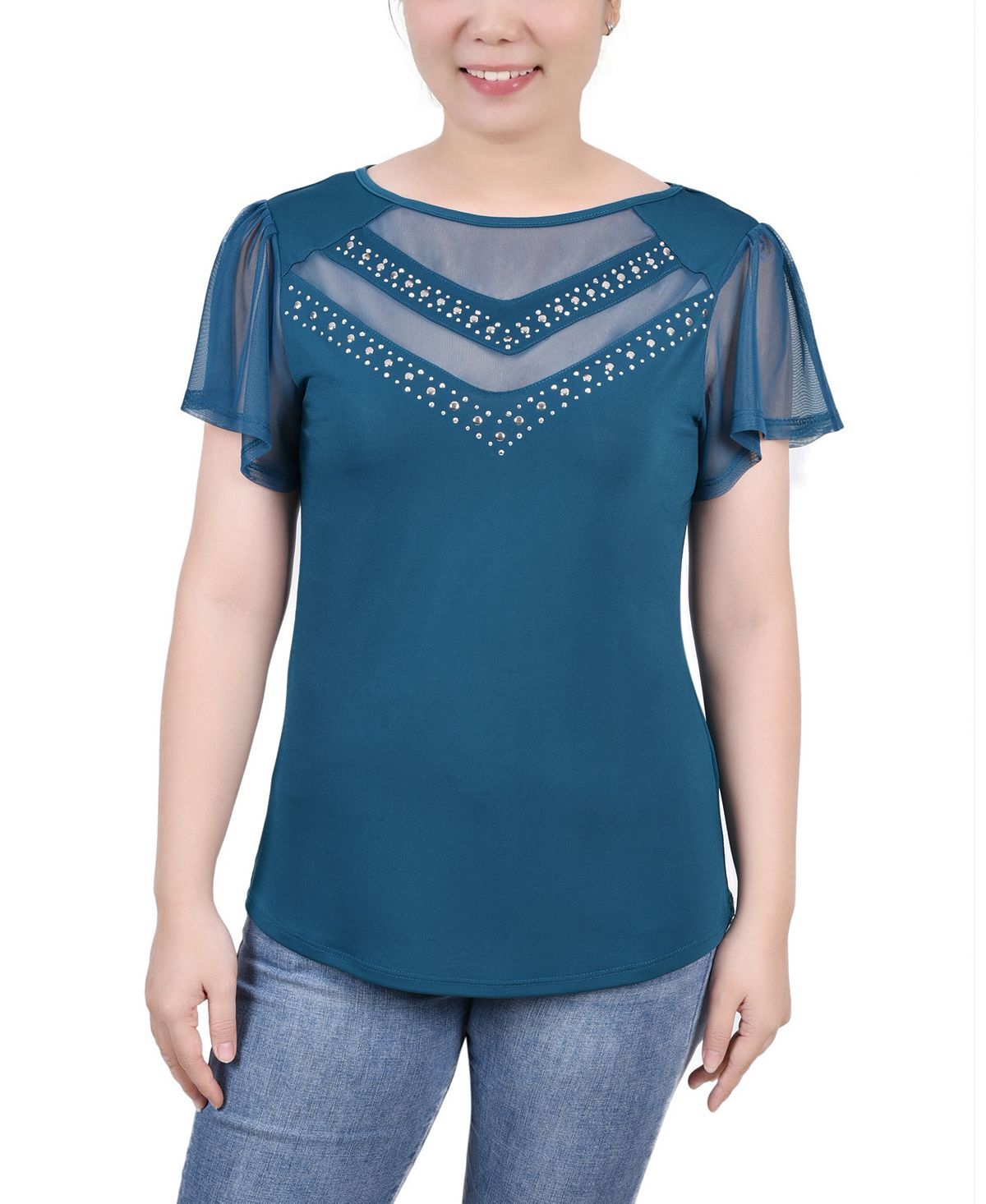 

Женский топ с заклепками и сетчатыми деталями NY Collection, мульти