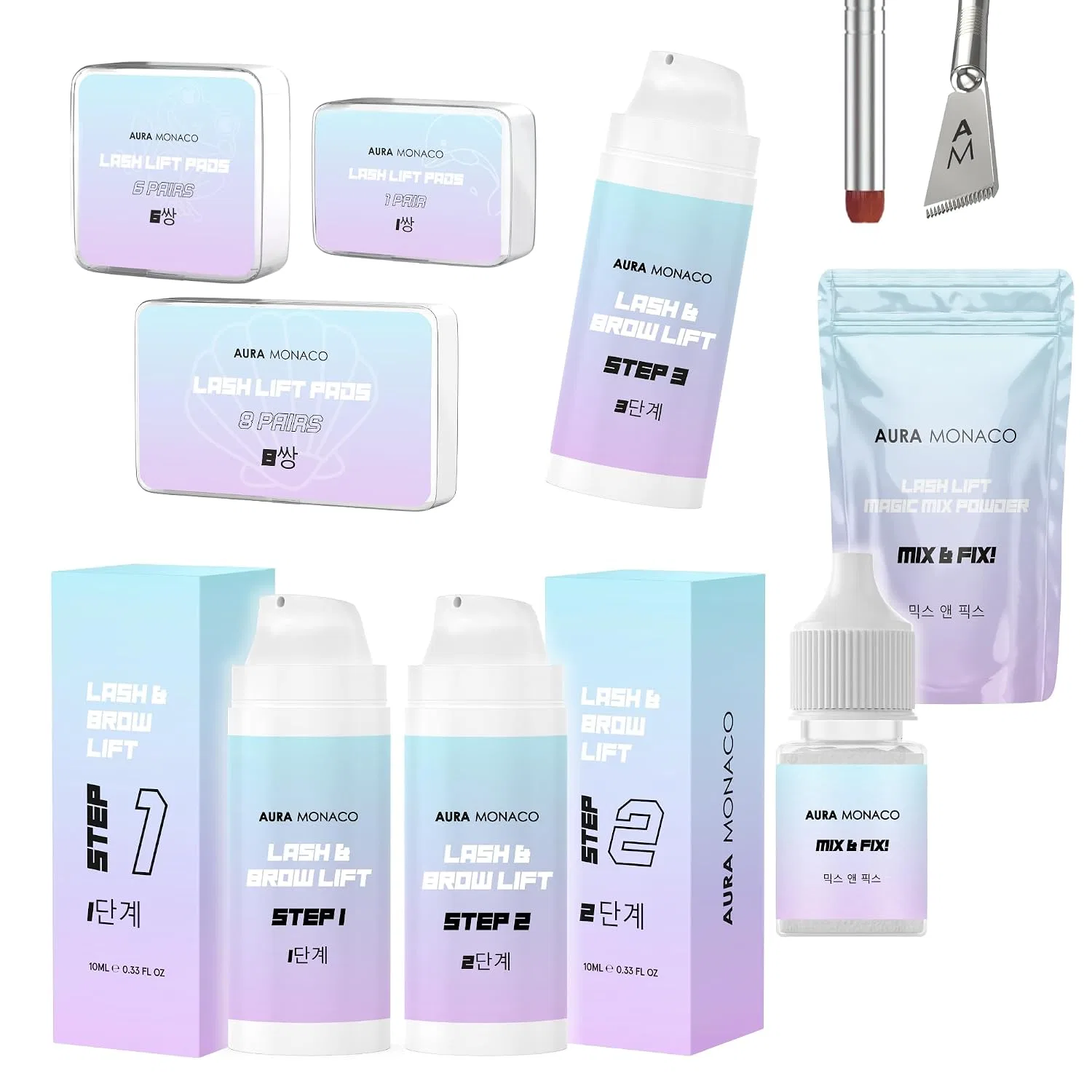 Набор для ламинирования ресниц Korean Lash Lift Kit Beamlight Lashes, 3 лосьона по 10 мл, пудра, подушечки, инструменты, Black