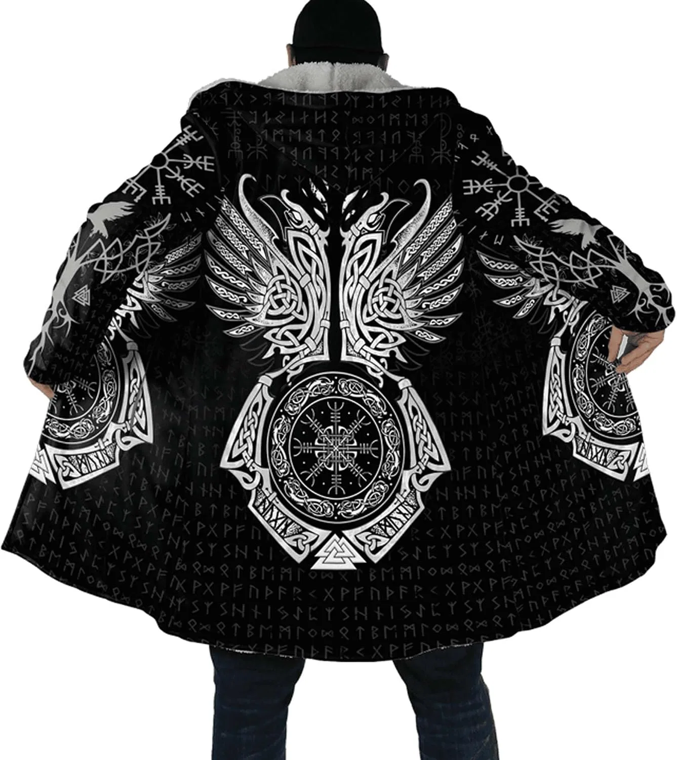 Мужская куртка-парка с капюшоном, с принтом, Viking Tattoo, Odin's Raven Cape — фото 3