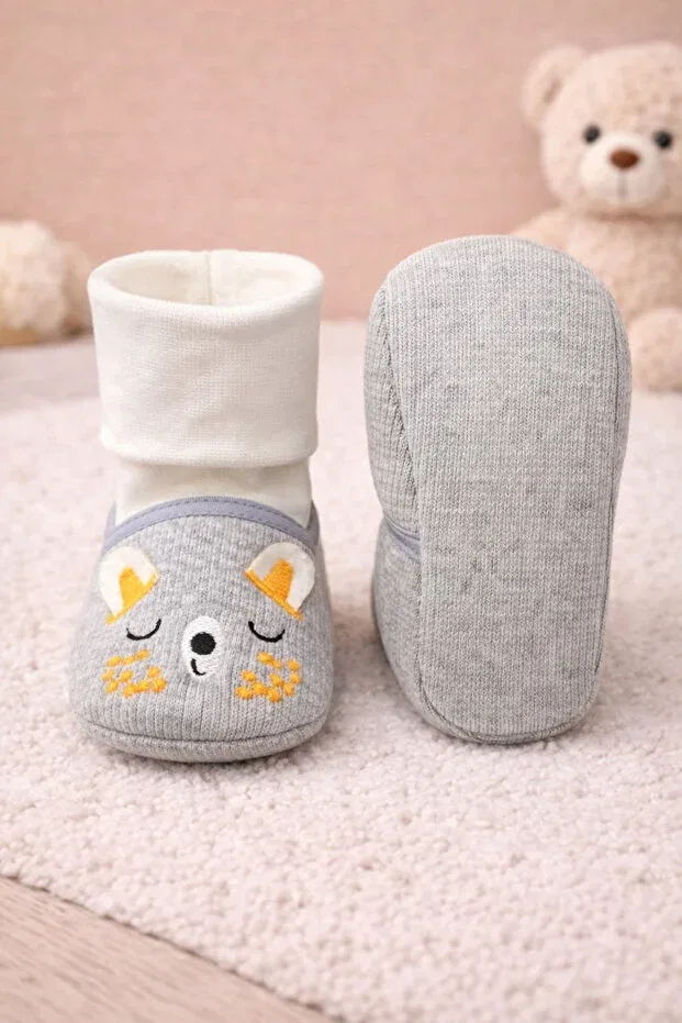 Детские тапочки для малышей с вышивкой Kindo Baby, Gray — фото 4