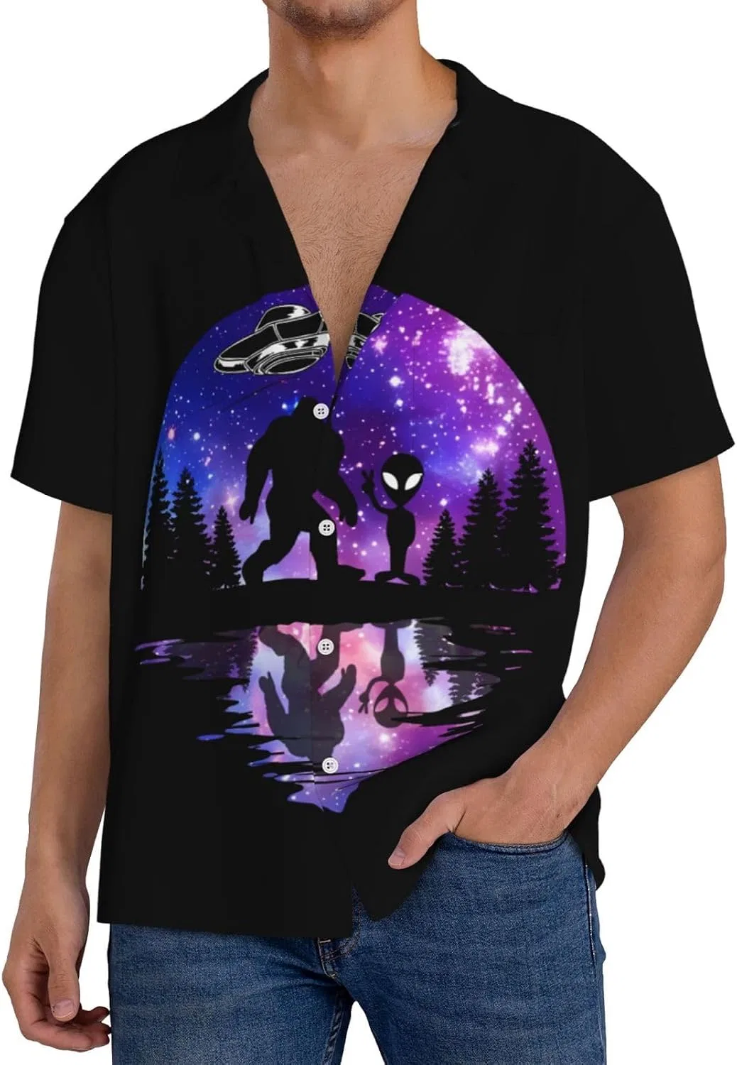 Мужская свободная рубашка с коротким рукавом и воротником-качели Sasquatch Bigfoot, Black