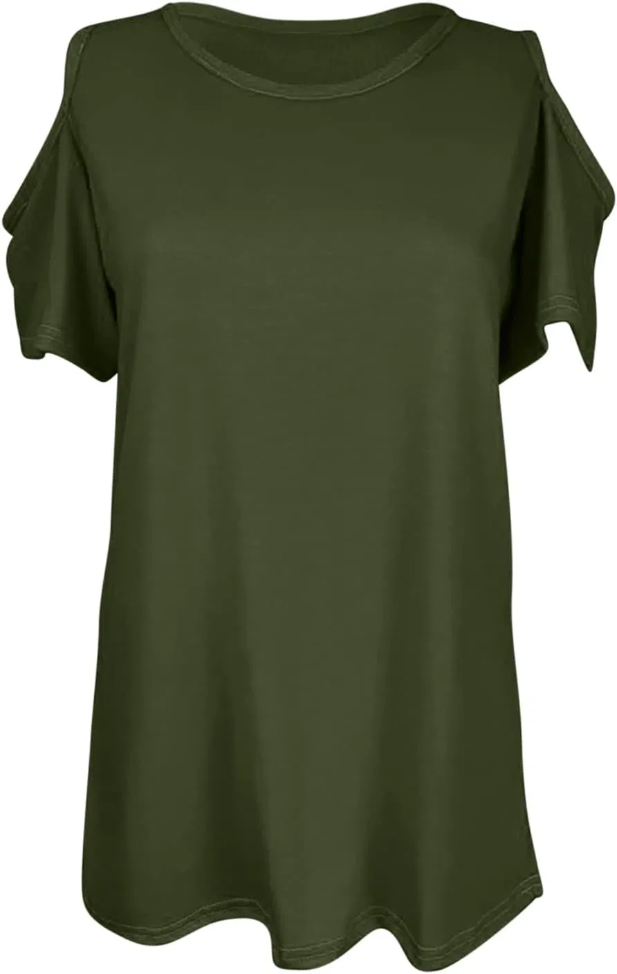 Женская футболка с открытыми плечами холодный оттенок, Army Green — фото 3
