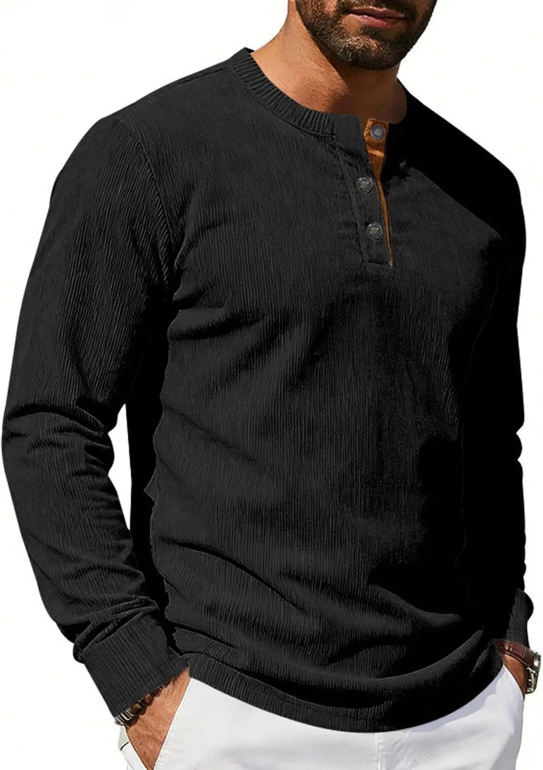 Мужская спортивная футболка с длинным рукавом Henley, Black