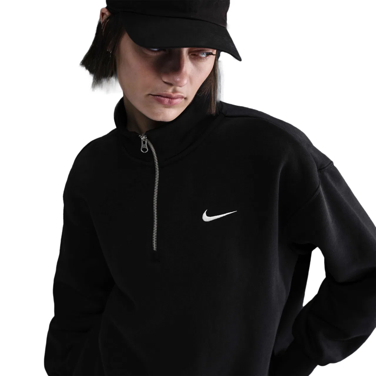 Женское оверсайз худи с молнией на четверть Phoenix Fleece Nike, цвет Black/Sail