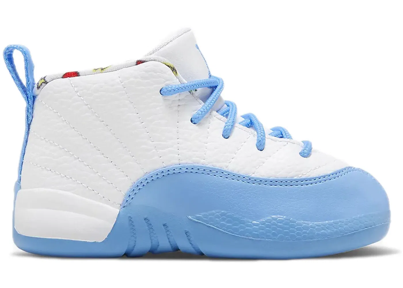 Детские кроссовки Lifestyle с принтом смайликов Jordan 12 Retro, White/Lemon Venom/Vivid Sulfur/University Blue