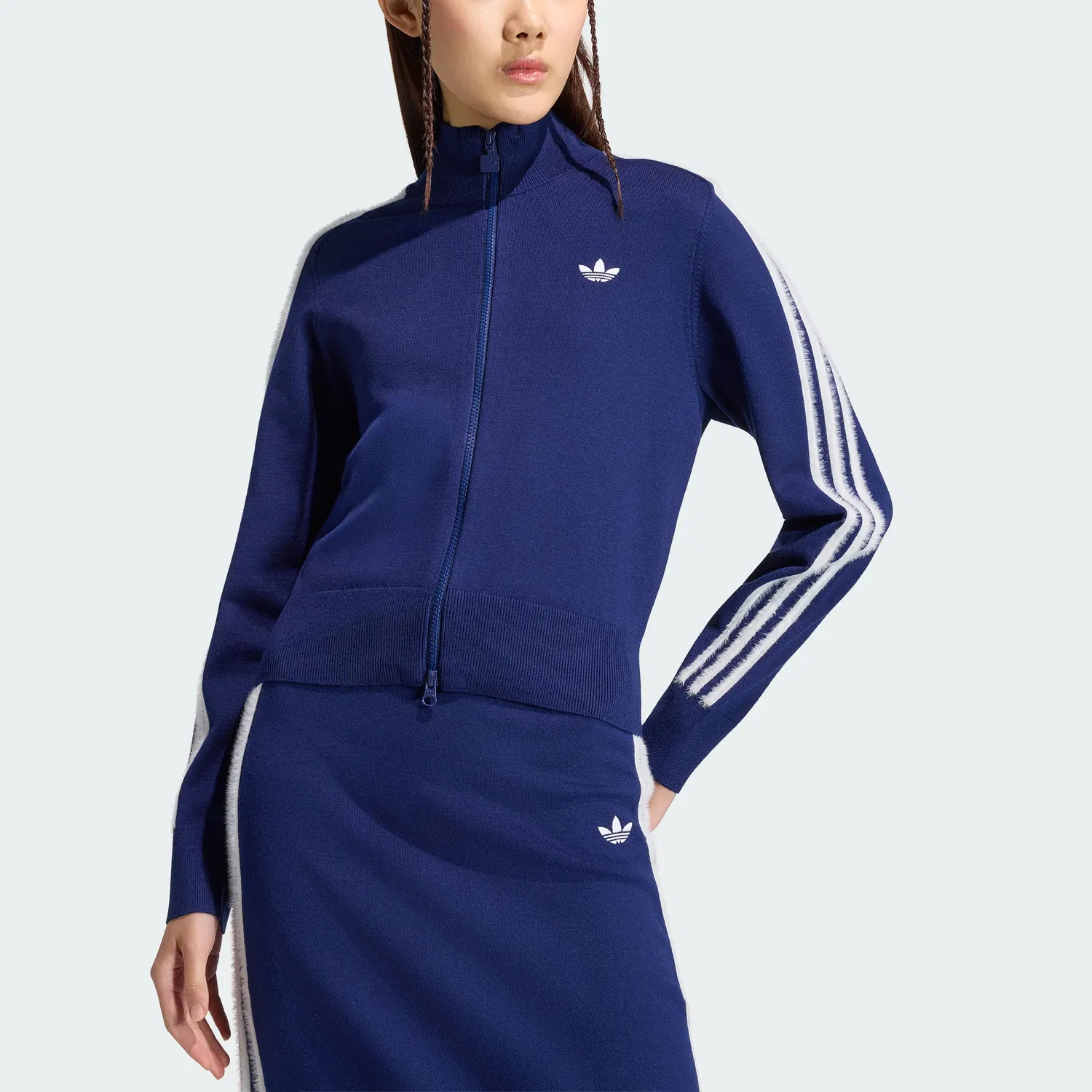 Женский свитер с полу-водолазкой Dark Blue/White Adidas Originals, Темно-синий/Белый — фото 4