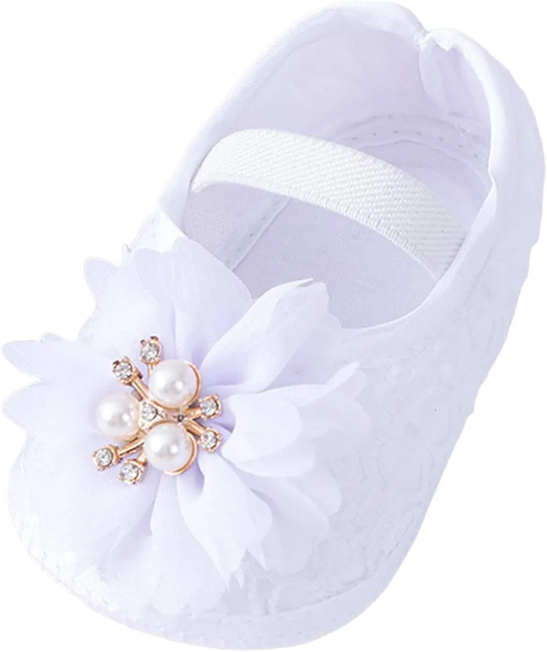 Детские туфли для девочек с жемчугом и цветком Princess Shoes, White