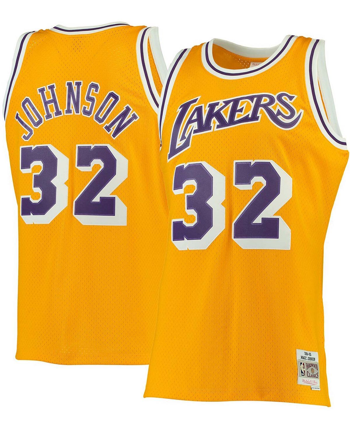 Мужская футболка magic johnson gold los angeles lakers 1984-85 hardwood classics swingman jersey Mitchell & Ness — фото 3