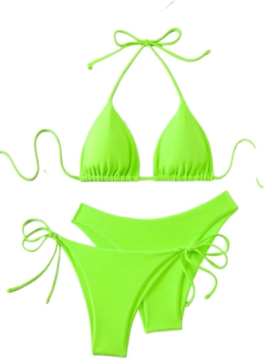 Женский бикини-сет с высокой талией и открытой спиной, Lime Green