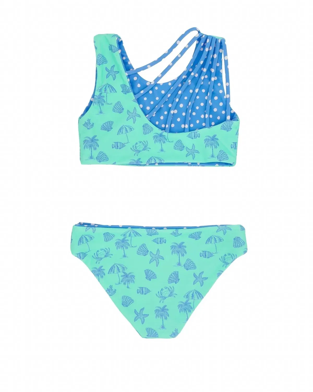 Детский купальник бикини с принтом Summer Sun Reversible feather 4 arrow, синий