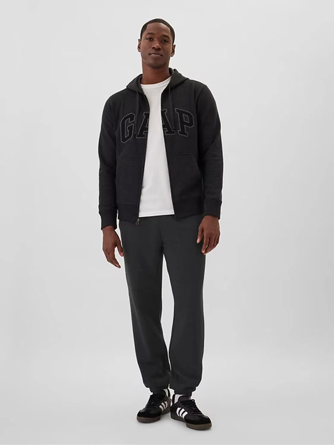 Худи Gap Black Zip Through Logo Fleece Lined Hoodie, черный