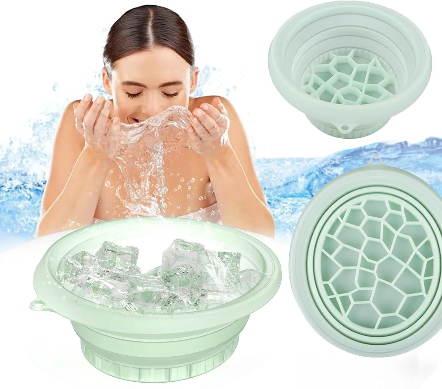 Набор для лица Ice Bowl складной Mothank с кубиками, зеленый