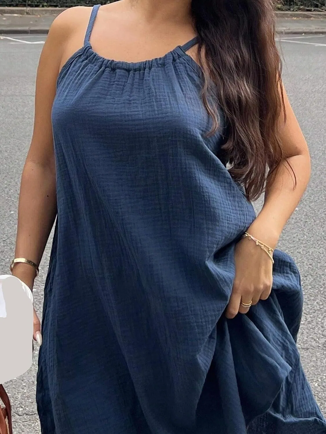 Женское повседневное платье на бретелях A-силуэта с открытой спиной, Navy Blue — фото 3