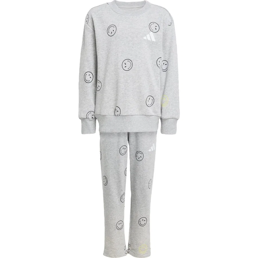 Детский спортивный комплект с принтом Smiley World, adidas X Smileyworld Summerset Kids, Серо-белый — фото 3