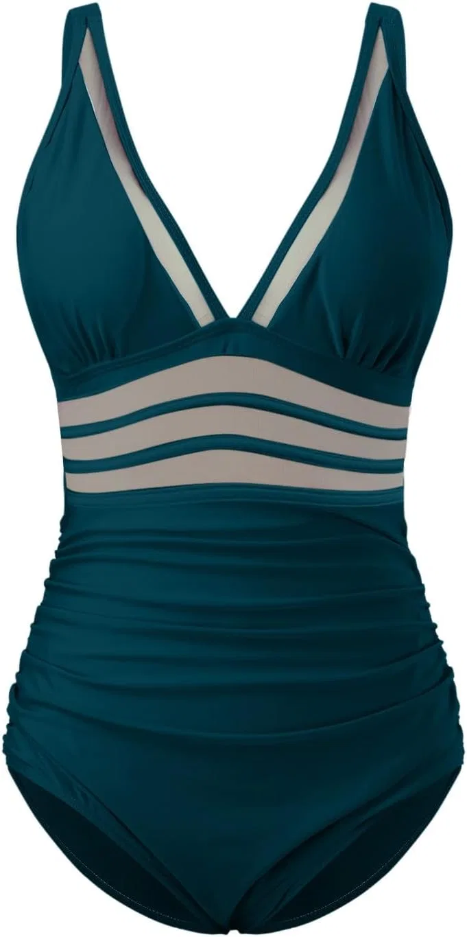 Женский купальник монокини с сеткой, глубокое декольте, Push Up, Navy — фото 4