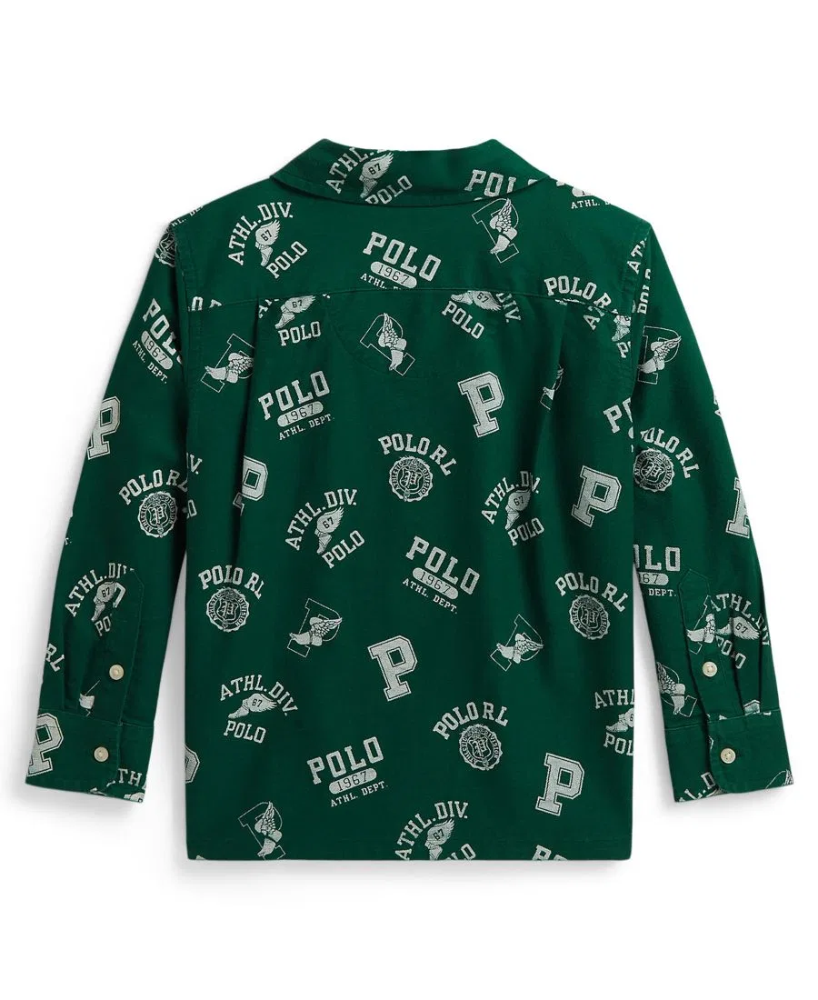 Рубашка с принтом из хлопкового оксфорда Boys' 2T-7 Print Cotton Oxford Shirt Polo Ralph Lauren, Athletic Division Toss Green — фото 2