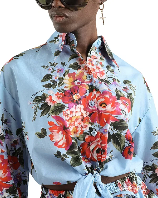 Женская хлопковая рубашка Flower Bouquet Print Cotton Shirt Dolce & Gabbana, Blue Print — фото 3