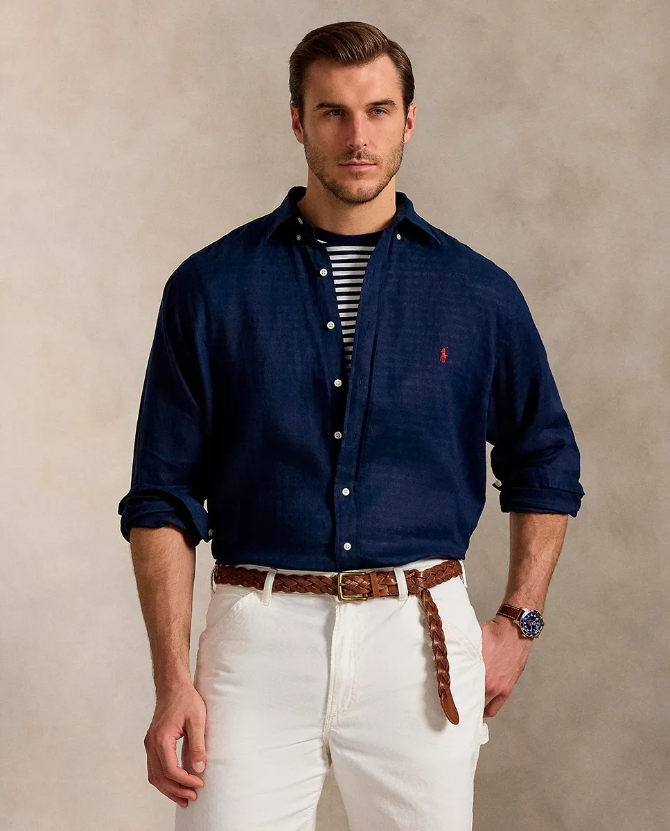 

Классическая льняная мужская рубашка больших размеров Polo Ralph Lauren, тёмно-синий