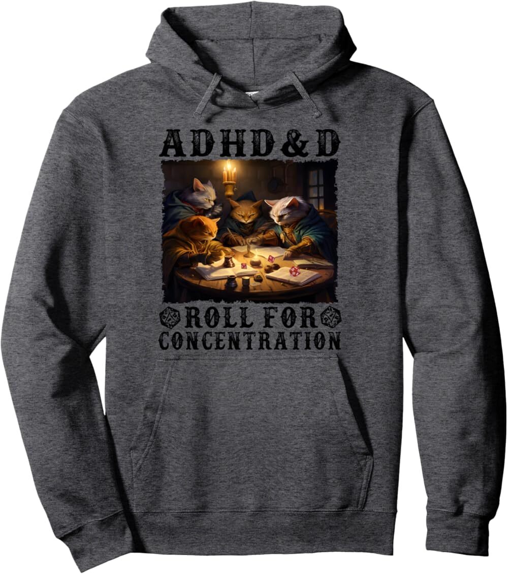 

Толстовка худи Funny Tees Gamer RPG Apparel Cats RPG Gamer Roll For Concentration, темно-серый