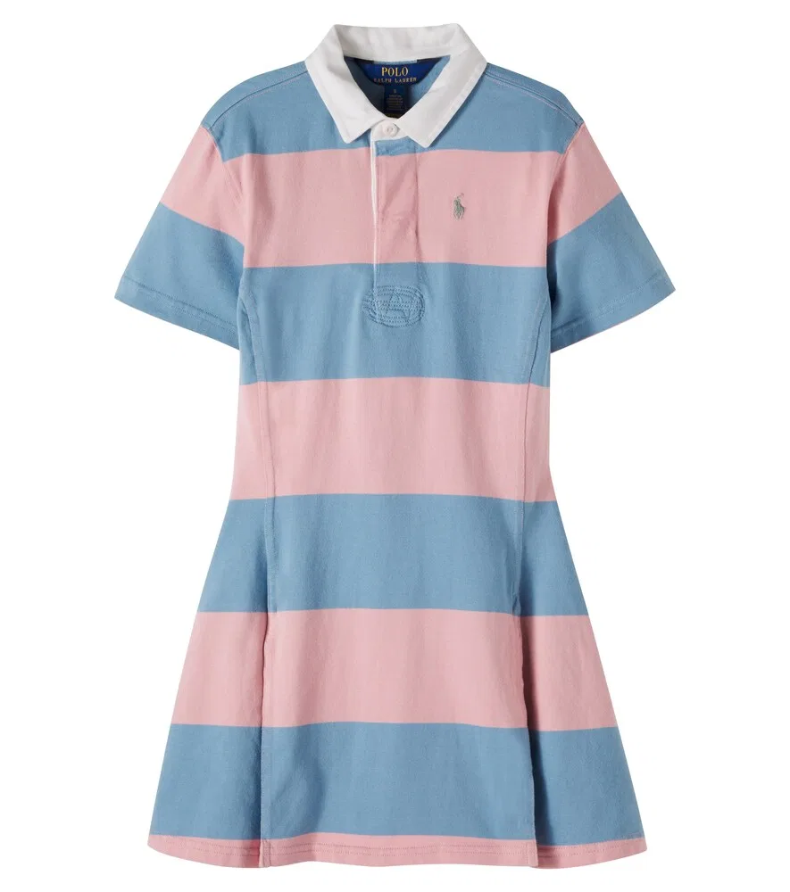 Полосатое хлопковое платье-поло Polo Ralph Lauren Kids, розовый