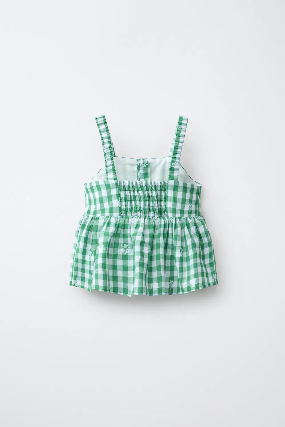 Вышитый топ в клетку ZARA, White/Green — фото 2