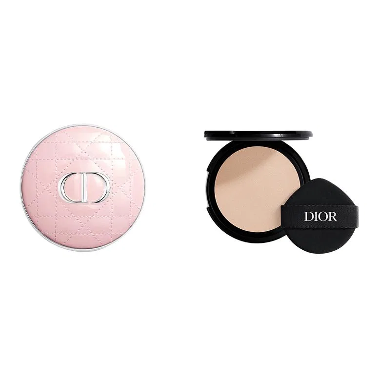 Женский набор для макияжа с тональной основой DIOR, Pink Patented Leather/Silver Checkered Satin Lock Up Air Cushions, #0N 1 2G, с чехлом, DIOR, Pink Patented Leather/Silver Checkered