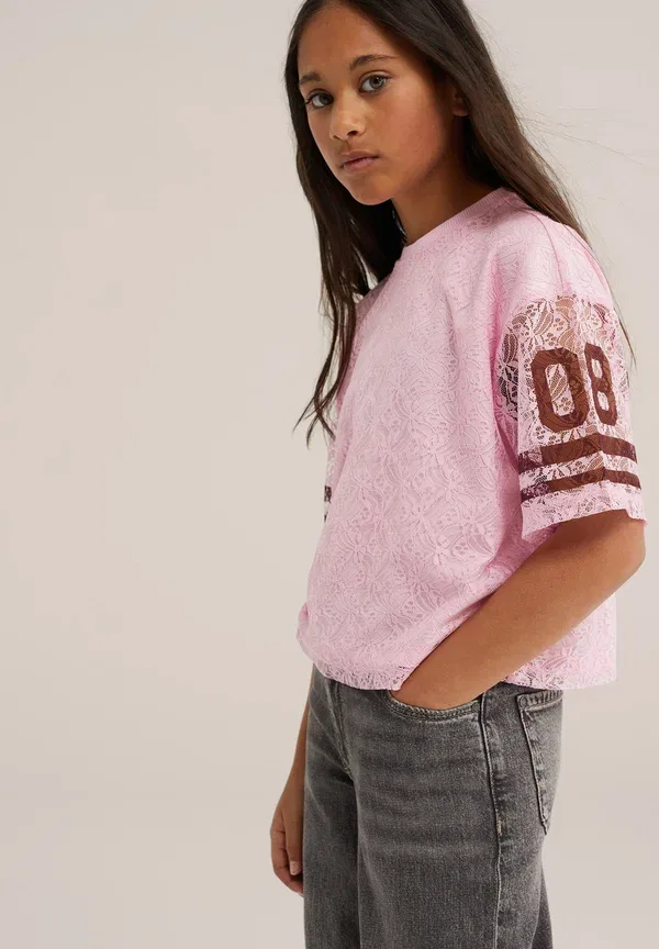 Футболка с принтом Print t-shirt We Fashion, pink, розовый — фото 4
