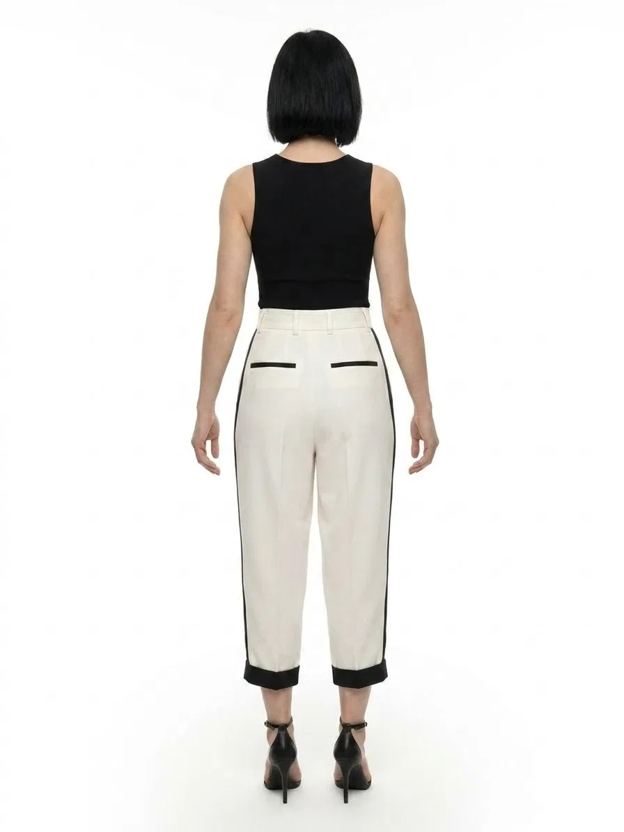 Женские укороченные брюки из шерсти Virgin Wool Cropped Pants Dolce & Gabbana, Black And White — фото 2