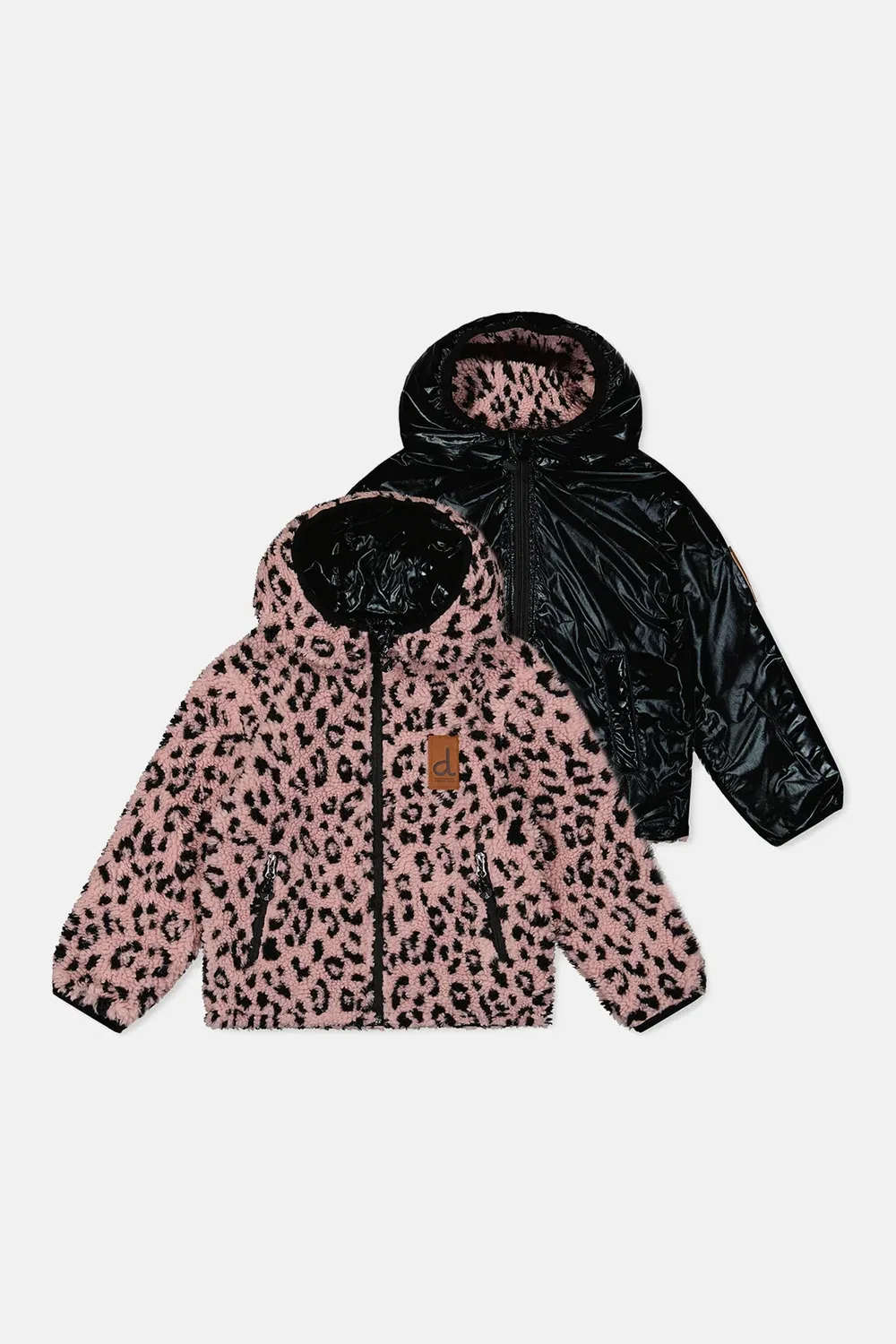 Детская куртка для девочек на молнии с капюшоном Reversible Mid-Season Jacket Deux par Deux, Black and Pink