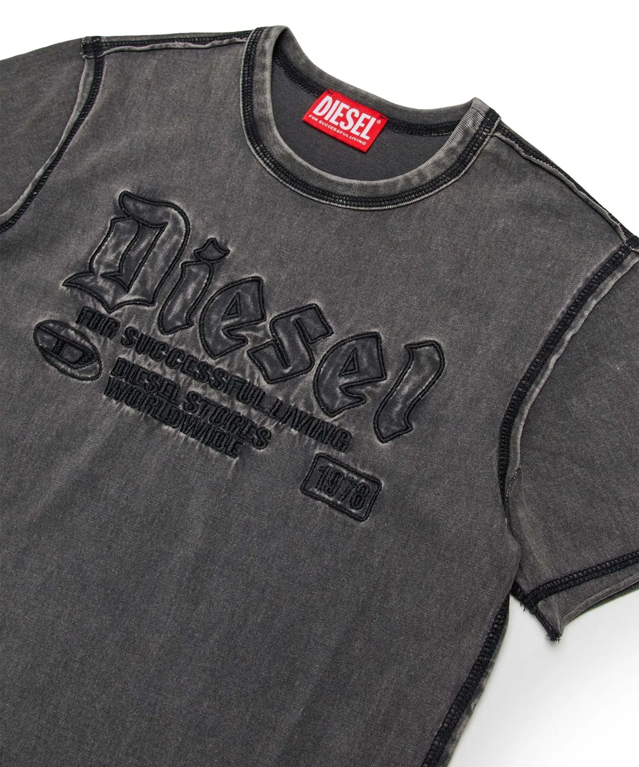 Детская футболка с коротким рукавом, логотипом, модель Brand Logo Patch Wash DIESEL KIDS, White — фото 3