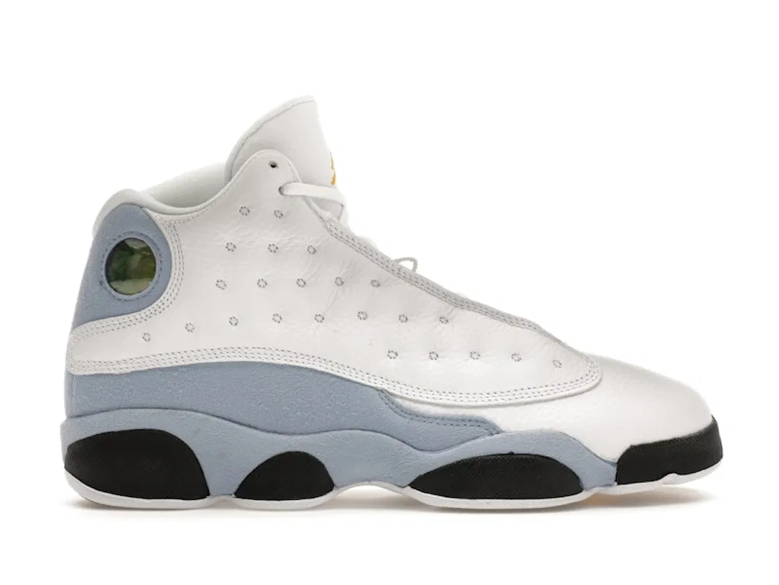 Детские кроссовки с замшевыми вставками Jordan 13 Retro Blue Grey, White/Yellow Ochre/Blue Grey/Black