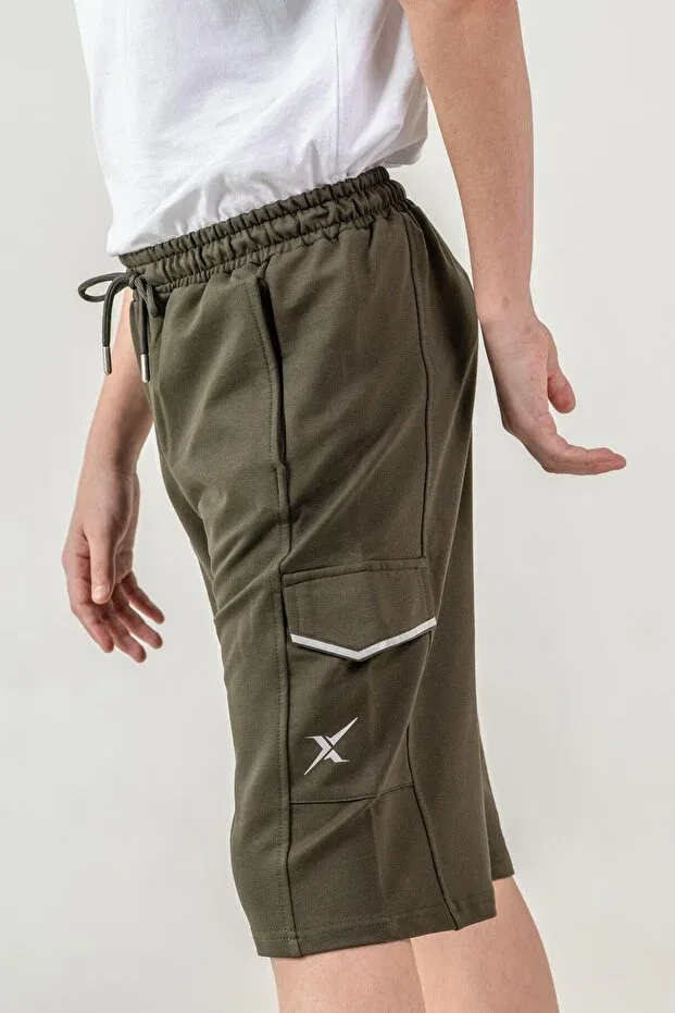 Детские шорты для мальчиков с принтом Double Cargo Pockets Pocket Covers Reflective Mışıl Kids, Khaki — фото 4