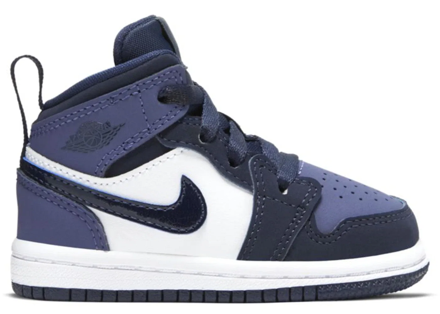 Детские кроссовки для мальчиков с принтом Jordan 1 Mid Jordan, Obsidian Sanded Purple White Obsidian
