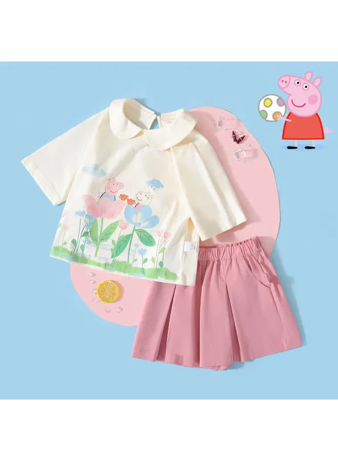 Комплект летний с принтом Peppa Pig, белый с розовым — фото 2