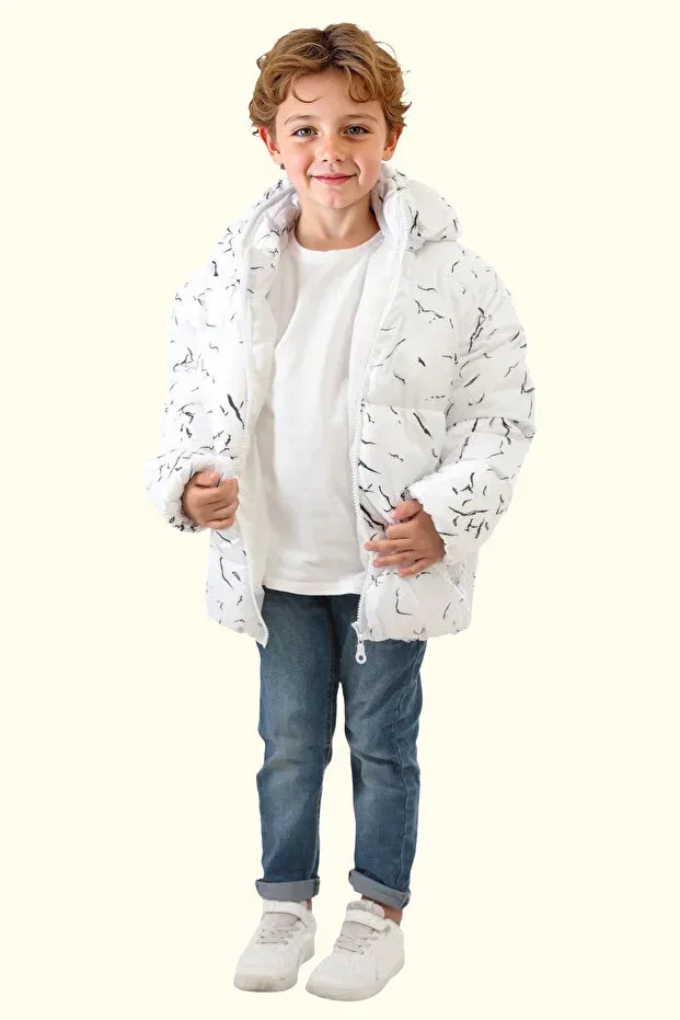 Детский зимнее пуховик с капюшоном Firststops, White