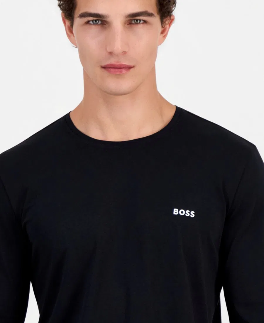 Футболка с длинным рукавом и вышитым логотипом BOSS, Black — фото 3