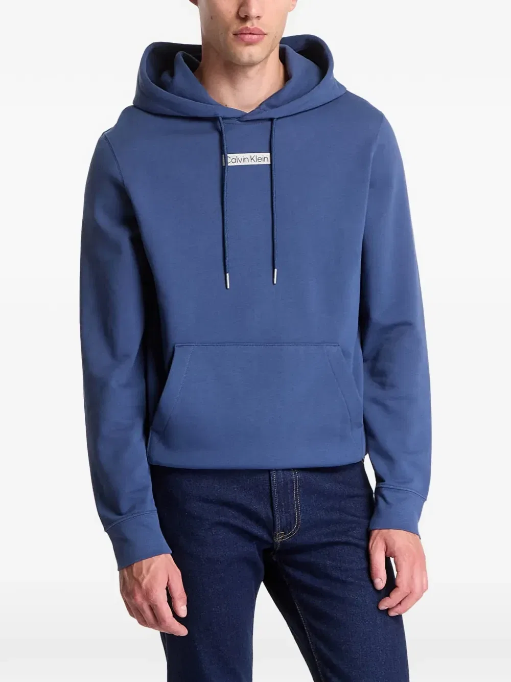 Толстовка с капюшоном, нашивкой с логотипом и накладным карманом Calvin Klein, синий