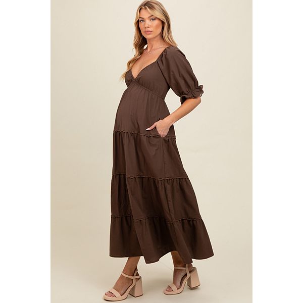 

Длинное платье для беременных с глубоким V-образным вырезом и ярусным кроем Pinkblush