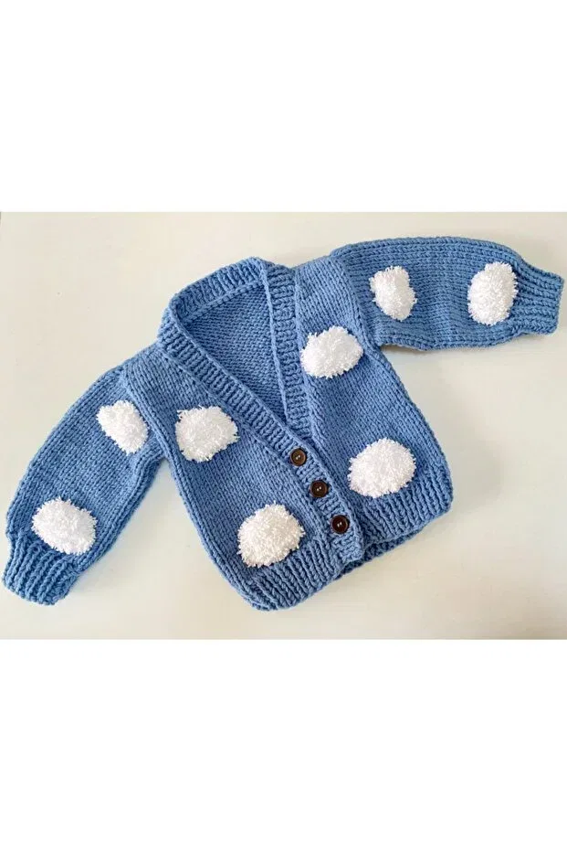 Детский кардиган для девочек хлопковый Hand Knitted Cloudy Baby Cardigan Hobihanem Tuhafiye, Turquoise